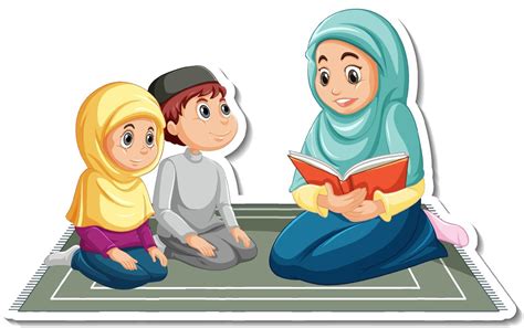 Muslim Mother Reading A Book With Her Children 3188479 Vector Art At