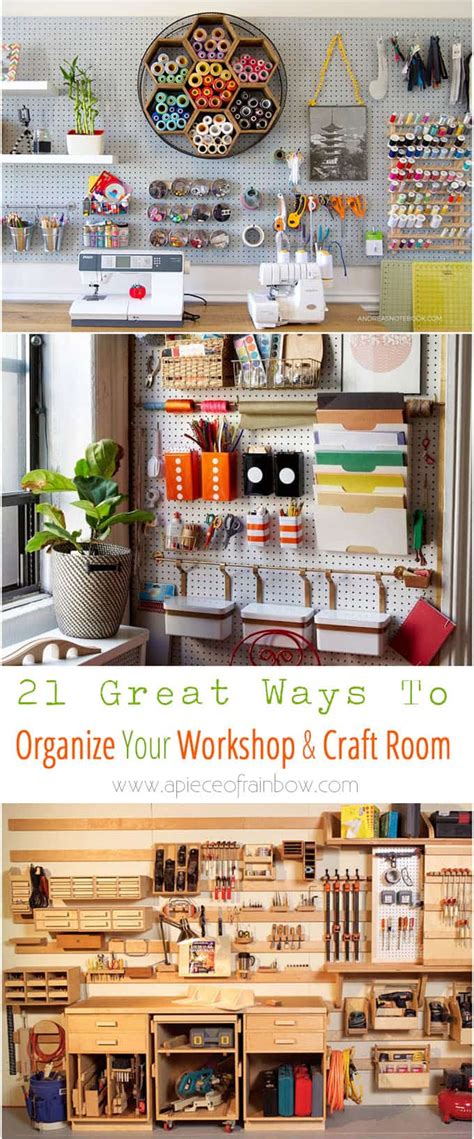 Keep craft supplies organized with this colorful tin can organizer. 21 Inspiring Workshop and Craft Room Ideas for DIY ...