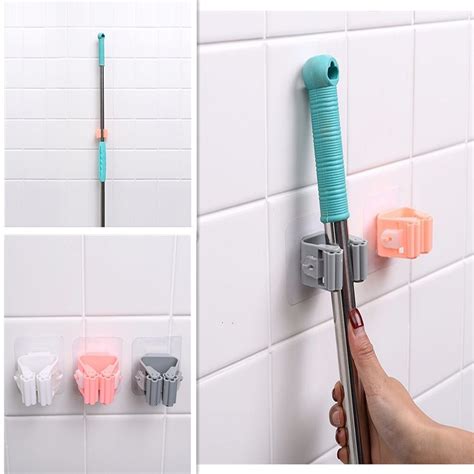 Single mop hanger, broom holder with hook | wall mounted tool for laundry room and kitchen storage, bathroom organizer, organized living. 1Pc Mop Broom Holder Wall Mounted Mop Holder Household ...