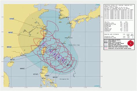 Die karte mit den einzelnen sturmsignalen. Taifun LEKIMA bedroht Taiwan - Unwetteragentur