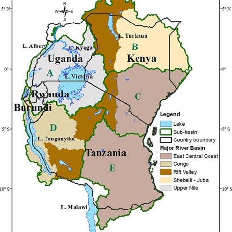 Map Of East Africa Showing The Countries Regional Lakes And Alienated Subbasins Adapted Q640 