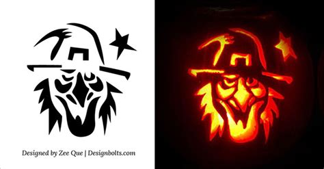 Witch on broom with cat. 15 Free Printable Scary Halloween Pumpkin Carving Stencils ...