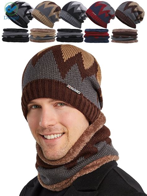 Deago Winter Beanie Hats Scarf Set Warm Knit Hats Skull Cap Neck Warmer