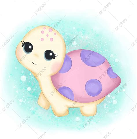 Cute Pink Turtle Illustration For Decoration, Kids Background, Background, Invitation PNG and ...
