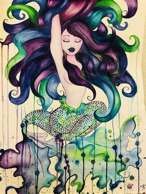 Ich wäre eher eine Meerjungfrau Aquarell Meerjungfrau Malerei #mermaid