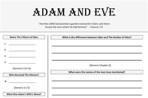 Adam And Eve Bible Study Worksheets Bible Study Printable Etsy