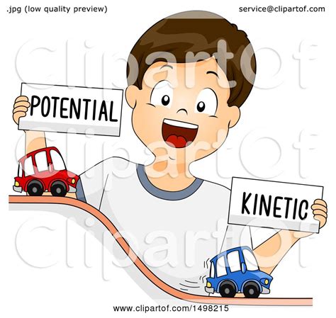 Clipart Of A Brunette Boy Demonstrating Potential And Kinetic Energy