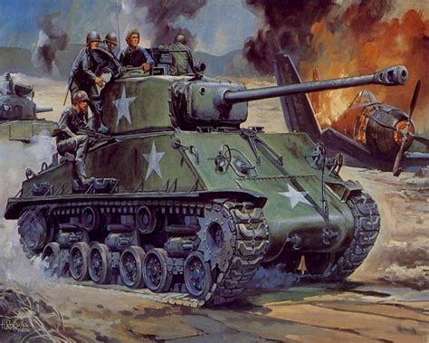 Photos Army Tanks M4a3e8 Sherman Marines Painting Art M4 Sherman