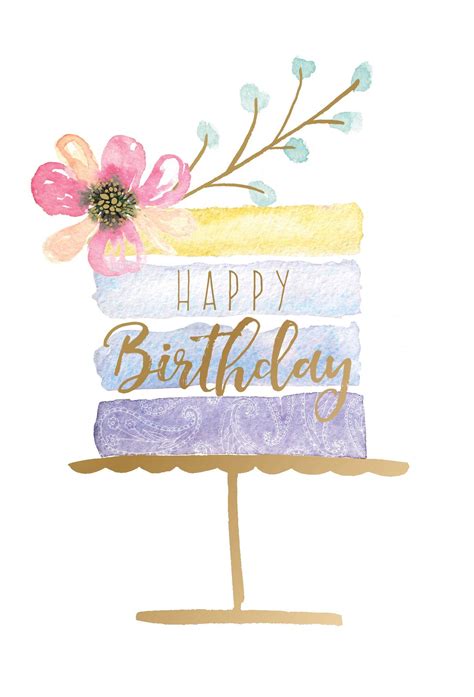 Birthday Card Watercolor Striped Cake Default Title Happy Birthday