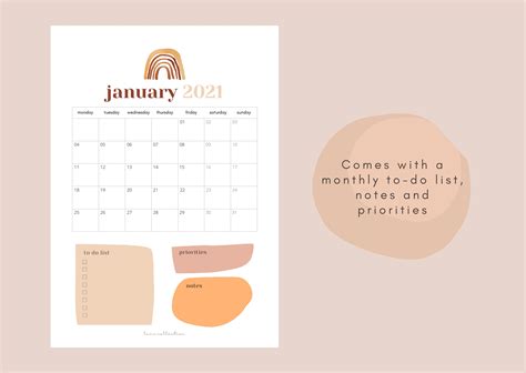 2021 2022 Printable Monthly Calendar A4 Vertical Pdf Planner Etsy Uk