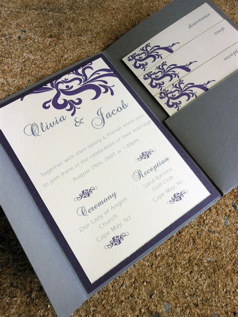 Pocketfold Wedding Invitation Purple And Gray Shop