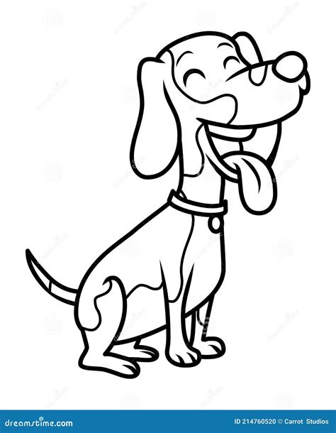 Sitting Dog Cartoon Black Line Drawing Kids Coloring Page Stock Vector