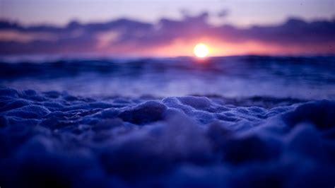 Sunset Water Sea Waves Bubbles Tilt Shift Nature