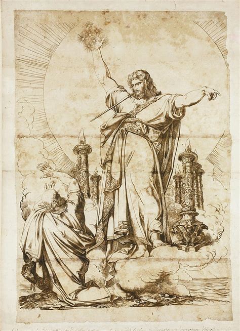 Christ With A Sword Emerging From His Mouth Drawing By Luigi Sabatelli