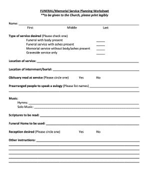 You can & download or print using the browser document. funeral planning worksheet - Fill Out Online, Download ...