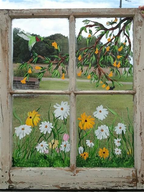 106 Hand Painted Window Using Acrylic Paint On The Back Of The Glass Field Of Red Orange