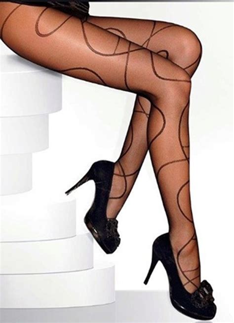 Womens Clothing Plus Size 20 Denier Patterned Tights Adrian Secession Sheer Black Pantyhose