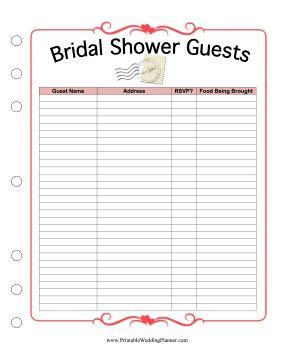 Free printable gift list to keep track of all your christmas gifts and help you stay. This printable bridal shower guest list provides spaces for names, addresses, responses and food ...