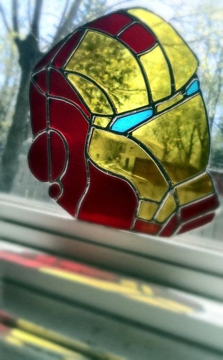 Marvel Comic Iron Man Mask Stained Glass Art Stained Glass Quilt