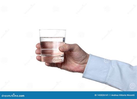 Male Hand Holding A Glass Of Water Isolated On White Background With