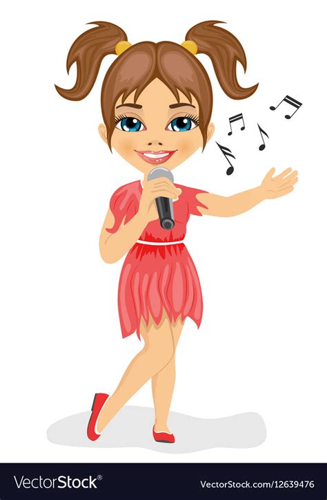 Cute Little Girl With Microphone Sings Song Vector Image