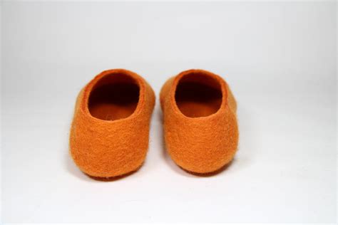 Wide Natural Wool Orange Slippers Men Boiled Wool Slippers Etsy