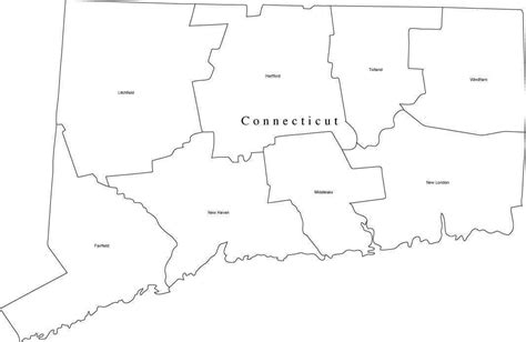 Black And White Connecticut Digital Map With Counties