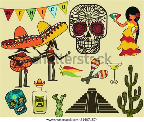 Mexico Clip Art Symbols Cartoon Style Stock Vector Royalty Free 214071574