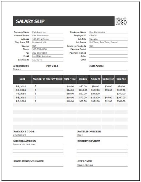 Excel Pay Slip Template Singapore 15 Free Payroll Templates