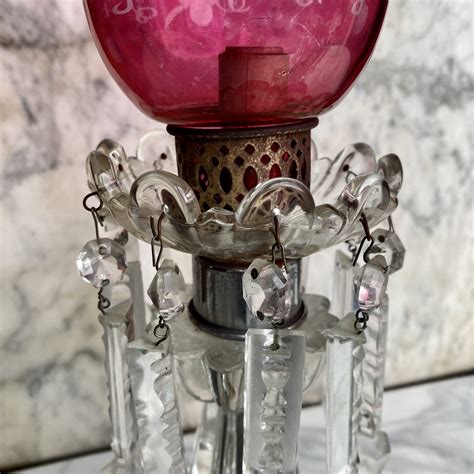 Antique Bohemian Czech Crystal Prism Mantle Lamps A Pair Scranton