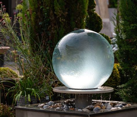 Glass Effect Acrylic Garden Water Feature With 45 Cm Modern Sphere On