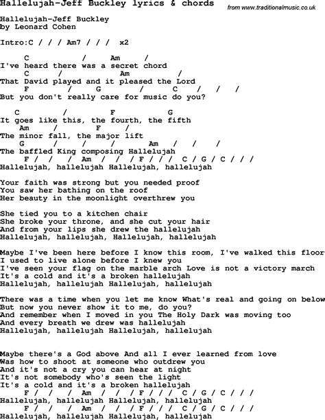Love Song Lyrics For Hallelujah Jeff Buckley With Chords Lyrics And