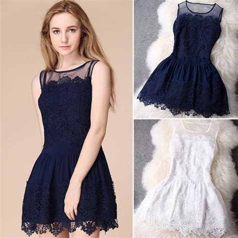 Lace Sleeveless Summer Princess Short Dress Is Blue And White On Luulla