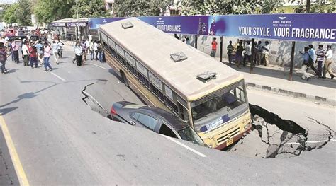 Chennai Road Caves In Commuters Safe India News The Indian Express