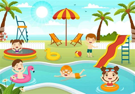Swimming Pool Vector Illustration With Summer Vacation Landscape