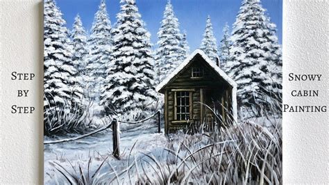 Step By Step Snowy Cabin Acrylic Painting Colorbyfeliks Youtube