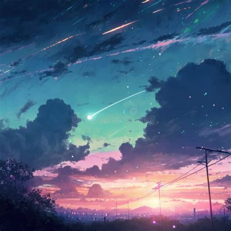 Art Picture Of A Nostalgic City Purple Sky And Stars Ai Generated