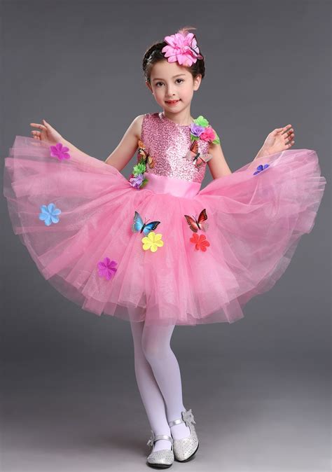Kids Dance Tutu Dresses Costume Flowers And Butterflies Applique Bling