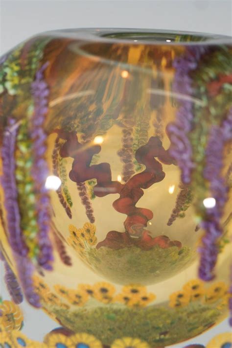 Chris Heilman Round Art Glass Vase With Wisteria And Flowers For Sale At 1stdibs