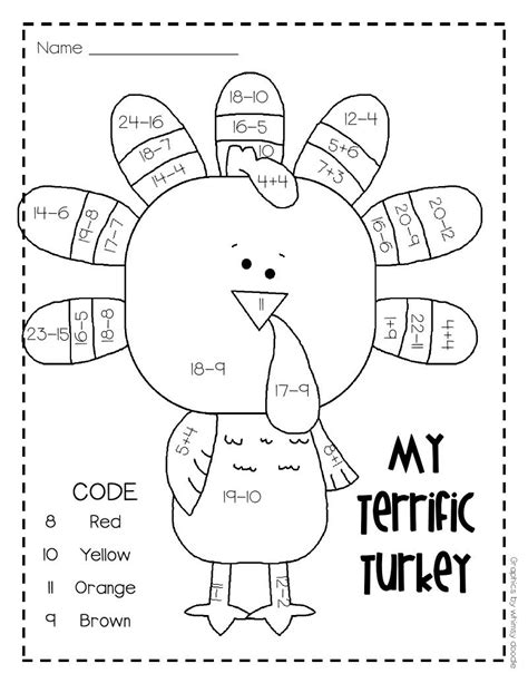 Turkey Add And Color Thanksgiving Math Worksheets Thanksgiving Worksheets Thanksgiving Math