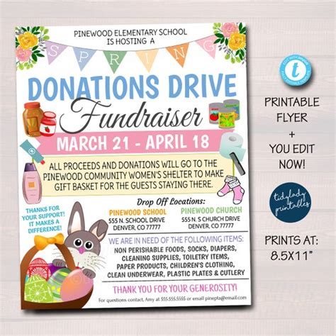 Spring Easter Donations Drive Flyer Toiletries Drive Food Drive