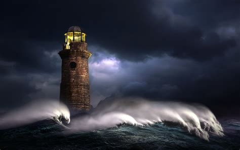 Wallpaper Digital Art 500px Nikos Bantouvakis Lighthouse Storm