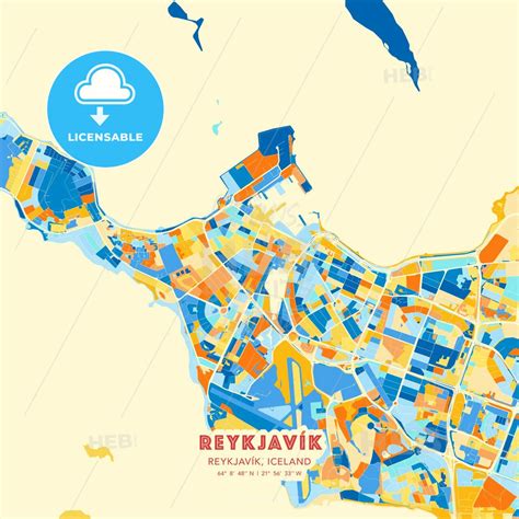 Reykjavík Reykjavík Iceland Blue And Orange Vector Art Map Template