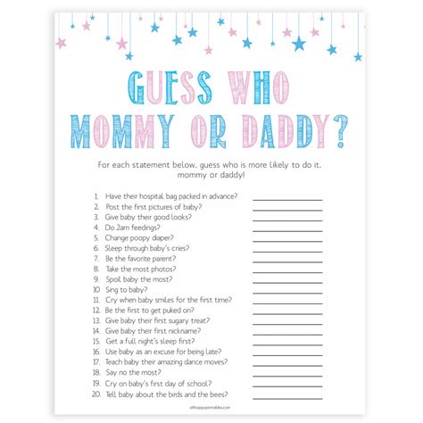 Guess Whos Most Like To Say Game Gender Reveal Baby Shower Games