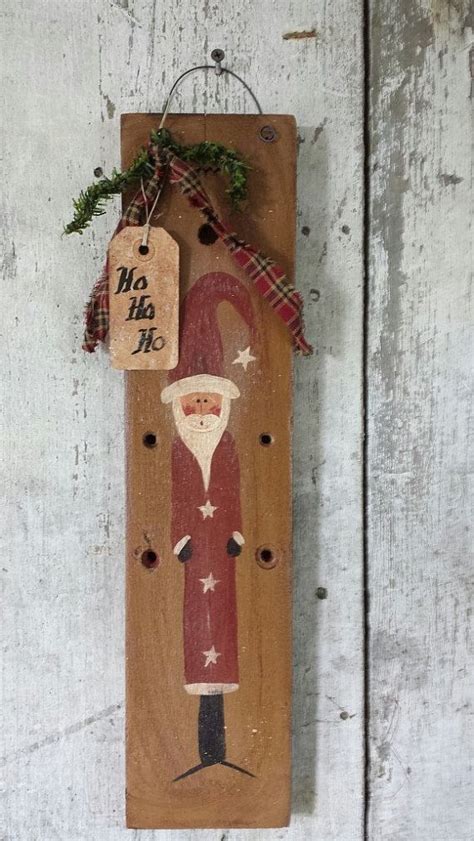 Primitive Santa Wood Hand Painted Country Santa Painted Etsy