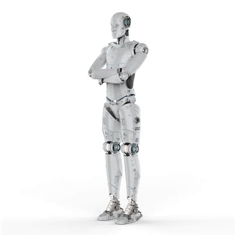 3d 렌더링 인간형 로봇 팔 흰색 배경에 넘어 프리미엄 사진