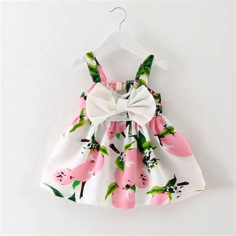 Infant Baby Clothes Brand Design Sleeveless Print Bow Dress 2016 Summer
