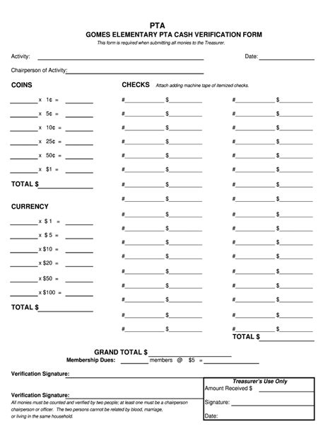 Pta Cash Verification Form Fill Out And Sign Online Dochub