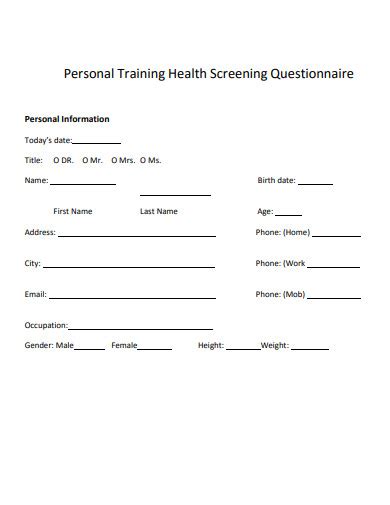 10 Fitness Screening Questionnaire Templates In Pdf Doc