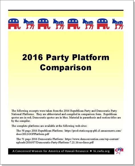 2016 Party Platform Comparison Is Now Available Concerned Women For